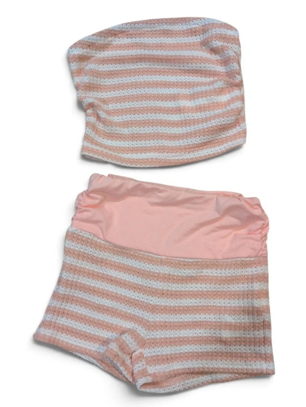 Knit Pink & White Striped Tube top & High Waist Shorts